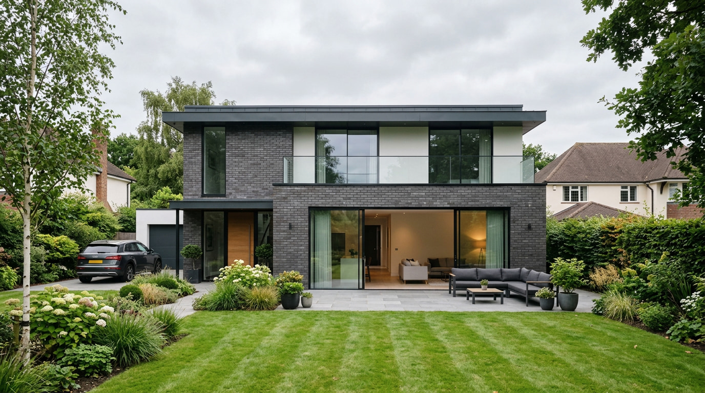 Contemporary façade — ribbon glazing and metal framing