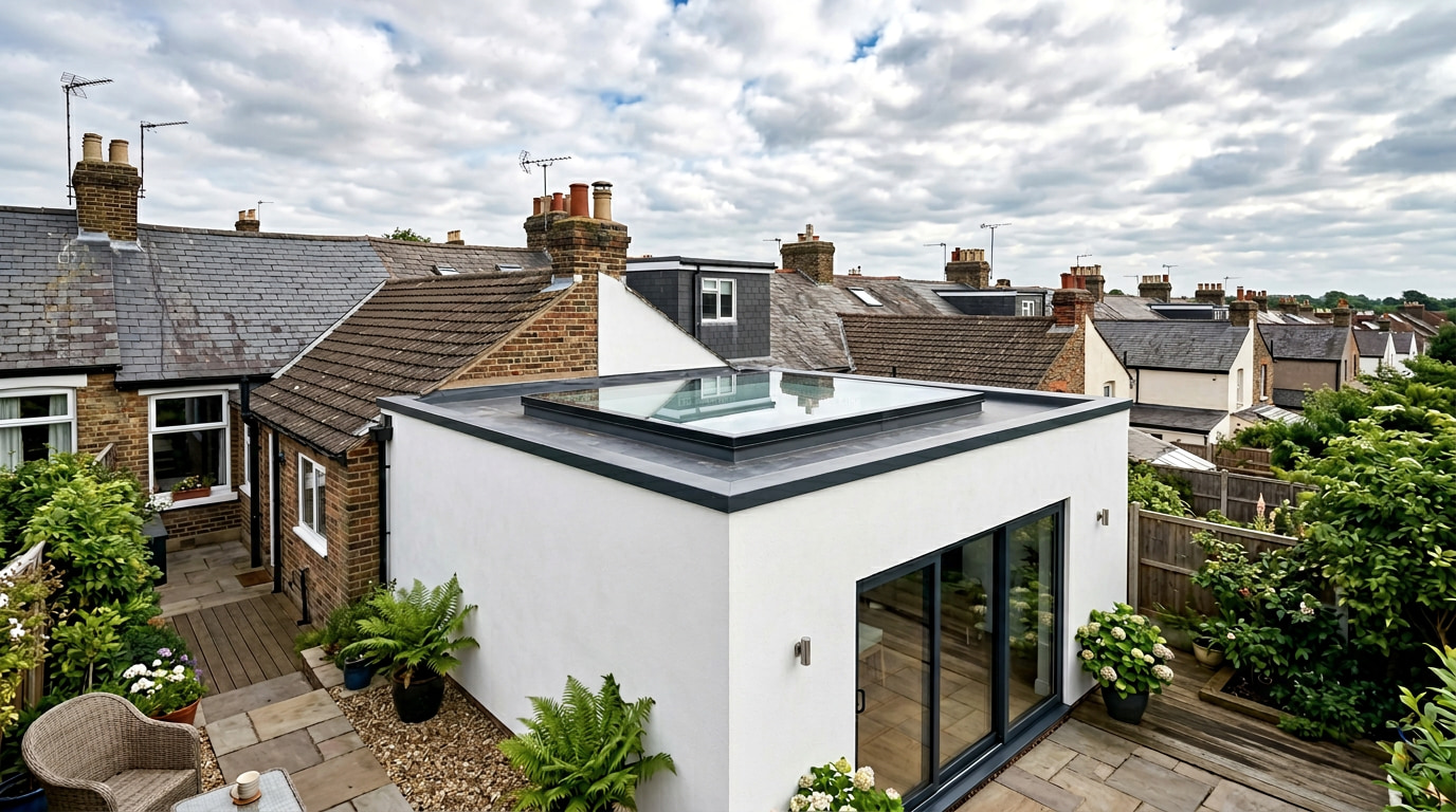 Residential roof glazing — slim aluminium frame and glass rooflight